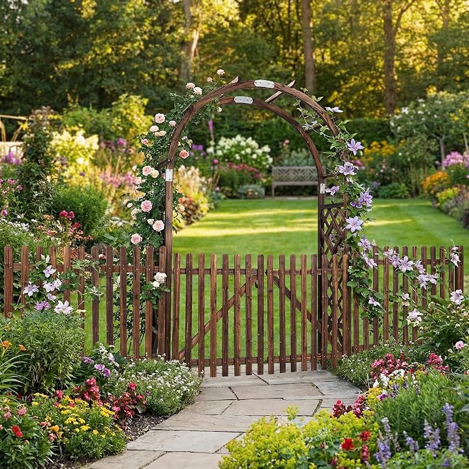 VINGLI Wooden Garden Arbor, Heavy Duty Outdoor Frame Trellis - Image 9