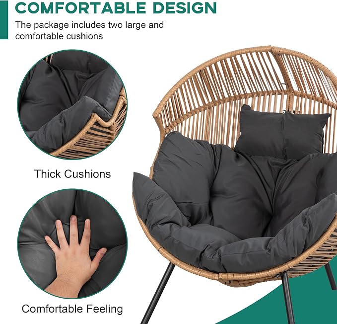 Shintenchi Wicker Egg Chair Rattan Patio Chair - Image 4