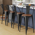 Alunaune 26" Swivel Metal Bar Stools Set of 4 High Back Counter Height by HomeFurniture