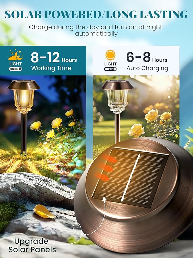 Solar Lights Outdoor Waterproof, 4 Pack Bronze Pathway Lights - Image 7