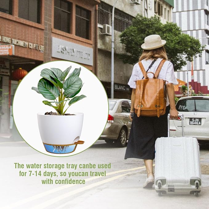 8 inch Self Watering Pots, 2 Pack Plastic Planters - Image 6
