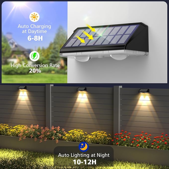 APONUO Solar Fence Lights Outdoor Waterproof, Fence Lights Solar Powered - Image 3
