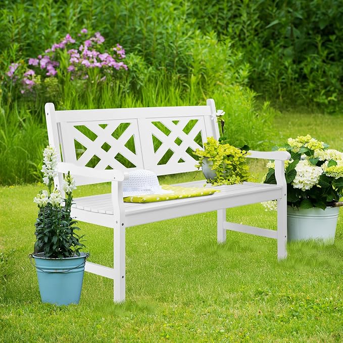 VINGLI 50" Outdoor Wood Bench, Weatehr Resistant Wooden Garden Patio Bench - Image 8