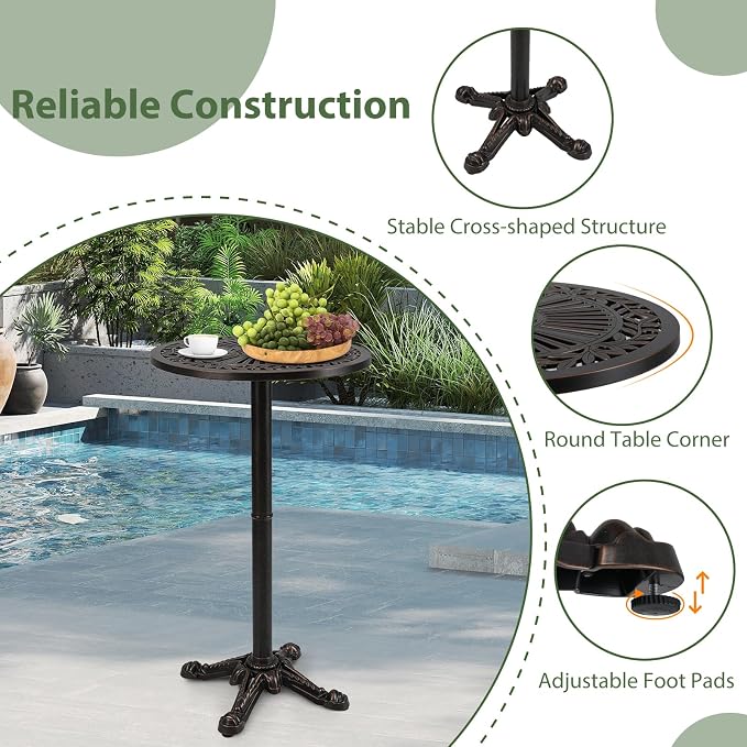 COSTWAY 24" Patio Round Bar Table, 41.5" Pub Height Cast Aluminum High Top Table - Image 6