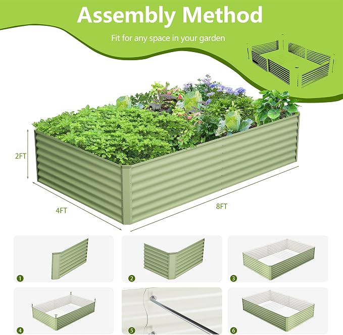 8x4x2FT Galvanized Raised Garden Bed, Galvanized Planter Boxes Outdoor - Image 4