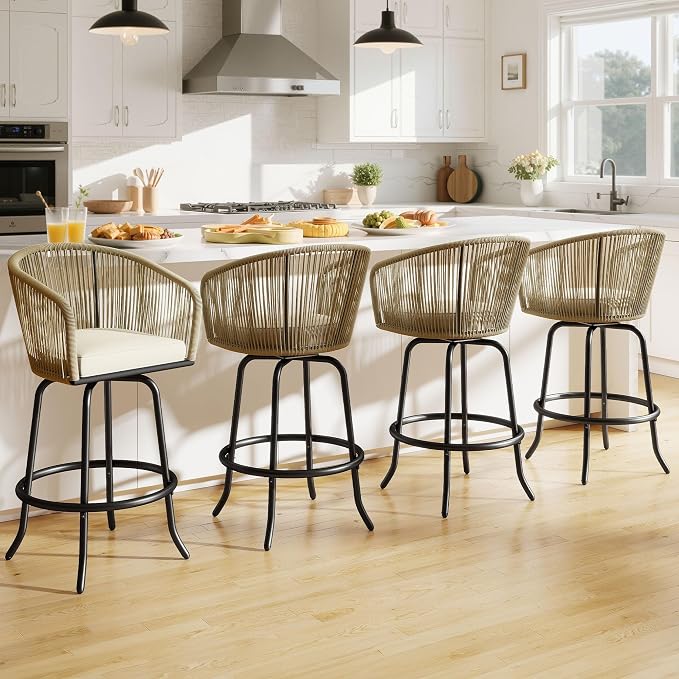 DWVO Outdoor Counter Height Bar Stools Set of 4, Patio Swivel Bar Chairs - Image 2