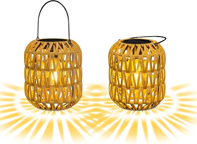 2 Pack Solar Lanterns Outdoor Waterproof, Rattan Solar Lantern - Image 8