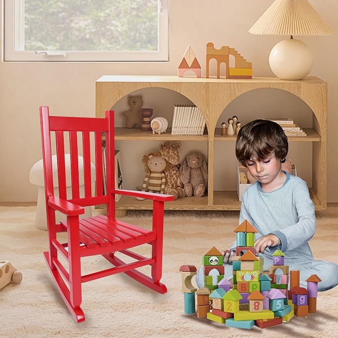 Kids Rocking Chair Set of 2 for Toddlers and Children Comfy Wooden Recliner - Image 2