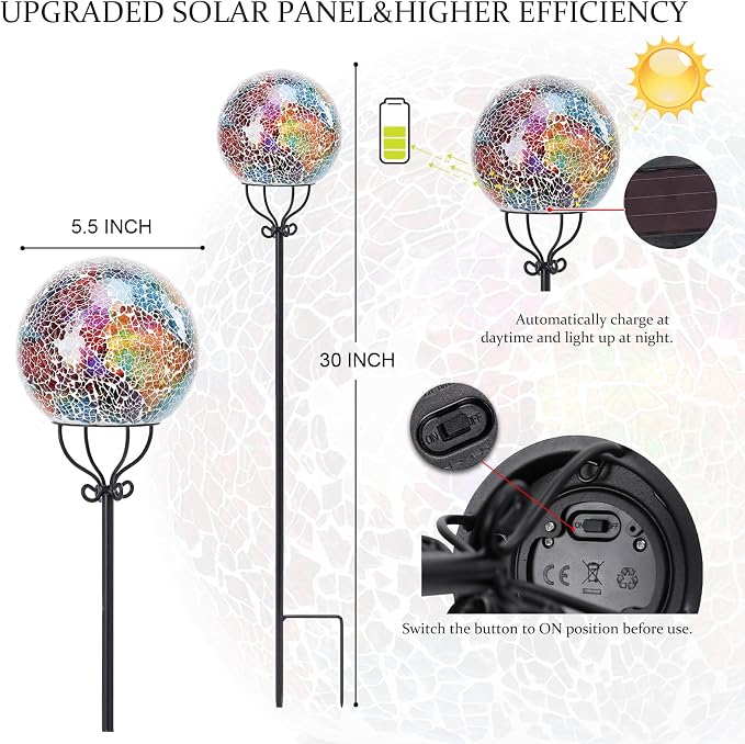 VCUTEKA Solar Outdoor Lights Garden Decor Mosaic Solar Garden Lights Waterproof - Image 3