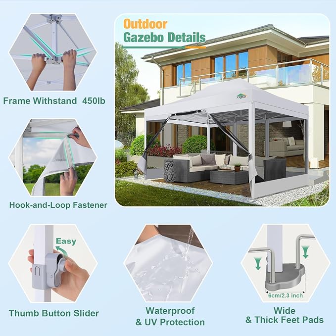 COBIZI 10x15 Canopy Tent, Heavy Duty Pop up Canopy - Image 4