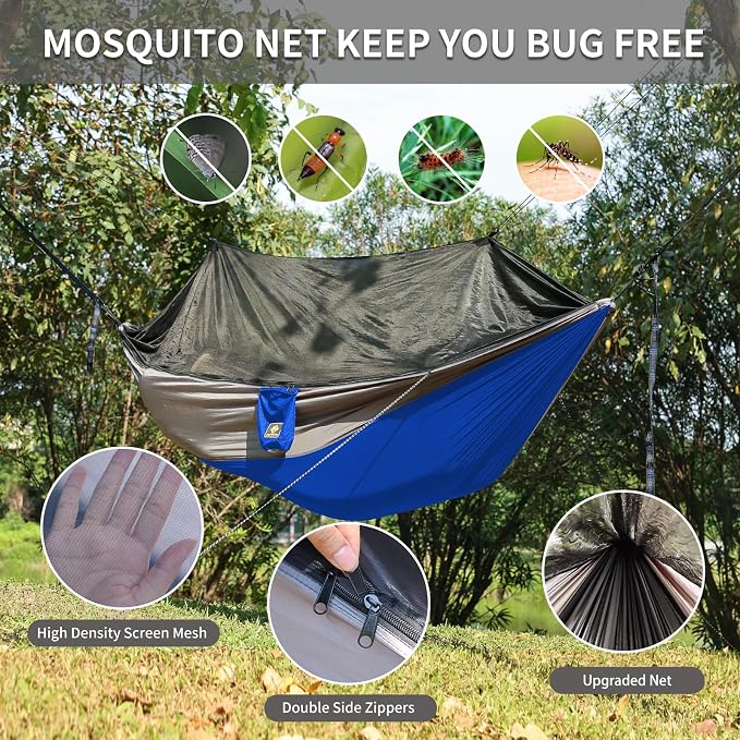 Camping Hammock with Net, Travel Portable Lightweight Hammocks with Tree Straps - Image 2