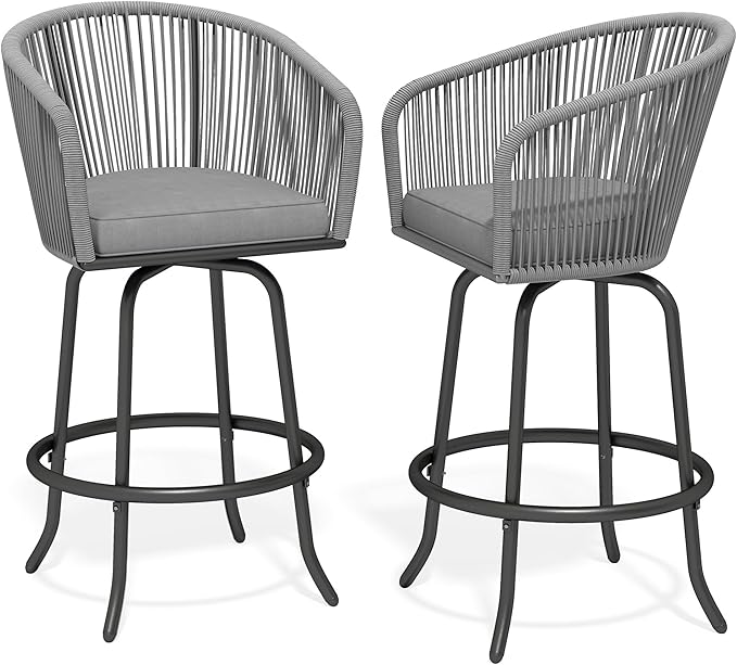 DWVO Outdoor Counter Height Bar Stools Set of 2, Patio Swivel Bar Chairs - Image 8