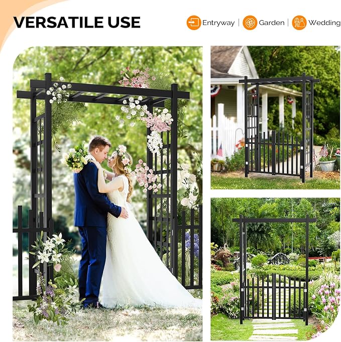 VINGLI Garden Arbor with Gate, PVC Wedding Arch - Image 2