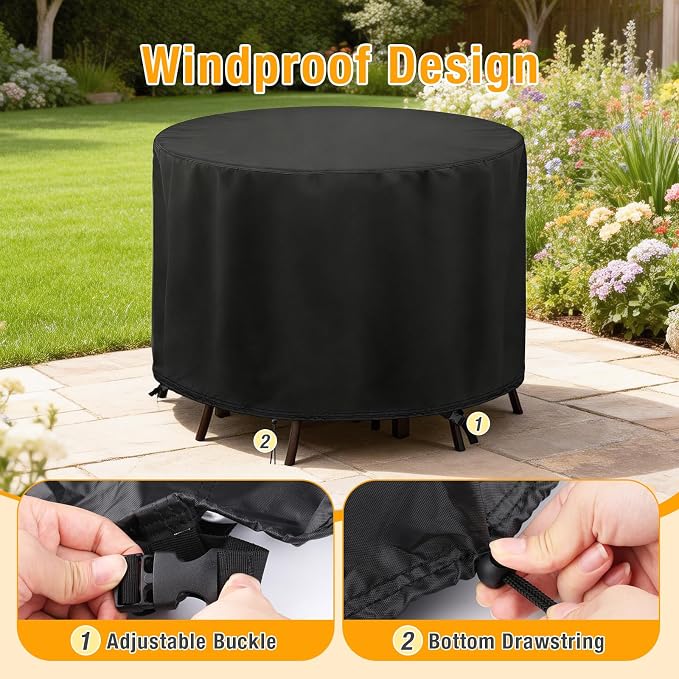 POMER Waterproof Round Patio Outdoor Table Cover, Bar Height Table and Chair - Image 3