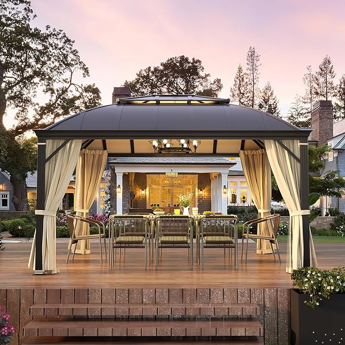 YOLENY 12'x14' Hardtop Gazebo, Permanent Outdoor Aluminum Patio Gazebo by YOLENY