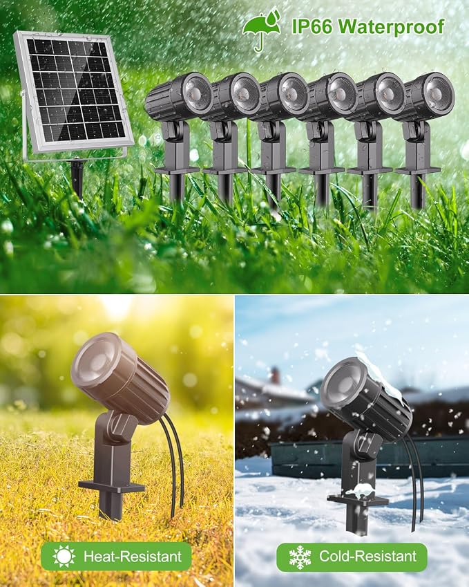 CLY 6 in 1 Solar Spot Lights Outdoor, 2700K Warm White Solar Spotlights - Image 5