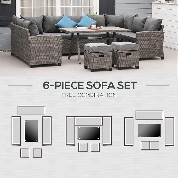 Outsunny Patio Furniture Set, 6 Piece PE Wicker Outdoor Furniture, Conversation - Image 6