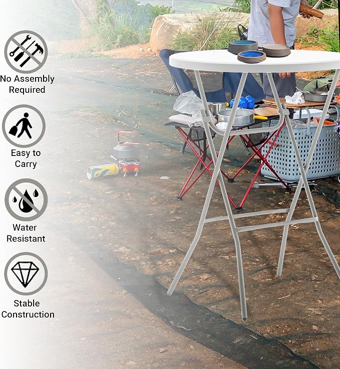 BTEXPERT White 32" Round 43" Bar Height Granite Folding Commercial Portable - Image 5