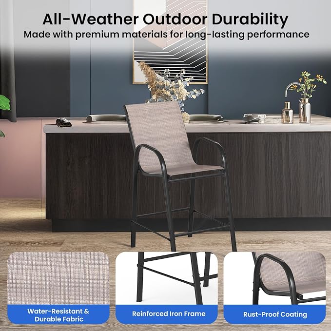 HOMREST Patio Bar Set of 4, Outdoor Bar Height Stools - Image 5