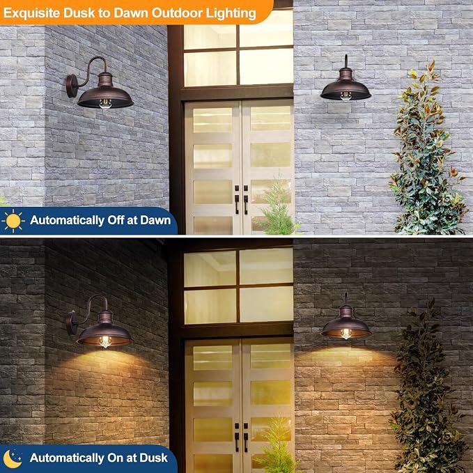 TOBUSA 2-Pack Dusk to Dawn Outdoor Wall Lights, Exterior Farmhouse Gooseneck - Image 2
