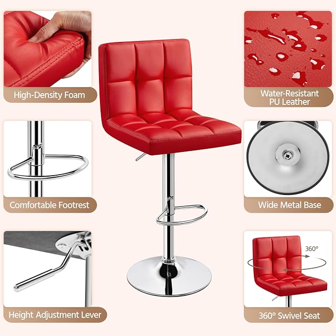 Yaheetech Bar Stools Set of 4, Adjustable PU Leather Swivel Barstools, Modern - Image 5