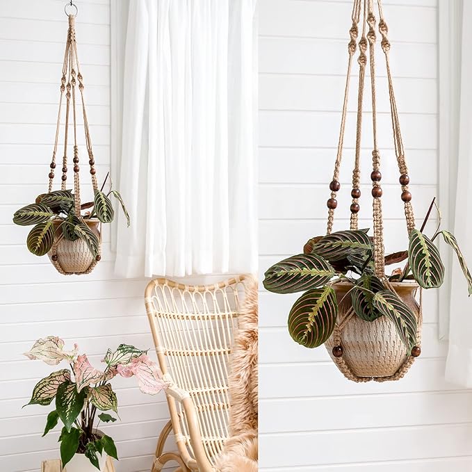 Mkono 3 Pack Macrame Plant Hangers Indoor Different Size Hanging Planter Basket - Image 3