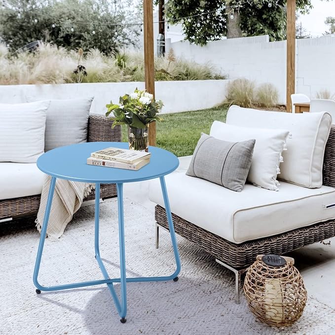 Small Patio Side Table, Round Metal Side Table, Weatherproof, Outdoor End Table - Image 2