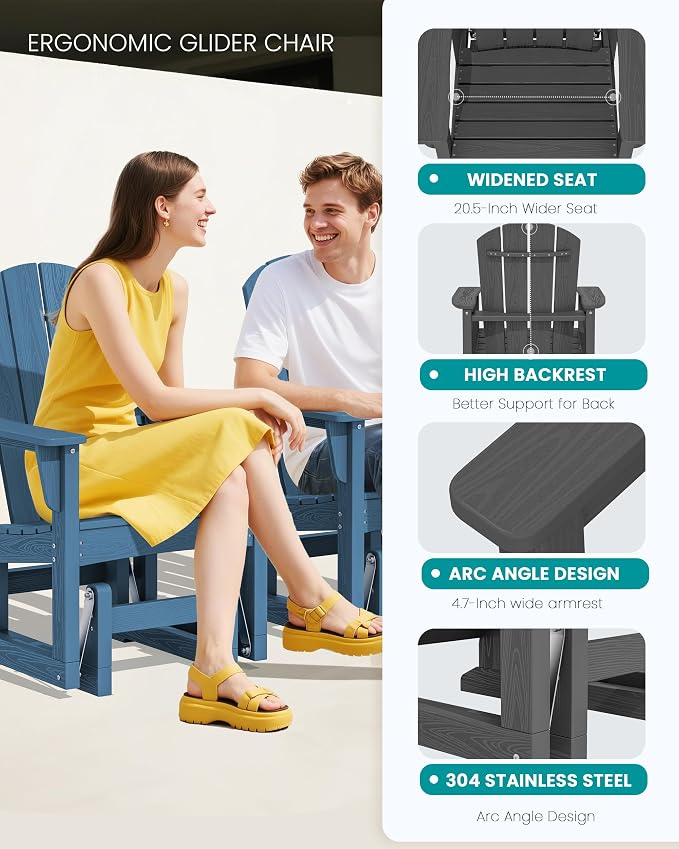 SERWALL Outdoor Glider Chair Set of 2, HDPE Wood-Like Patio Glider Rocker - Image 4