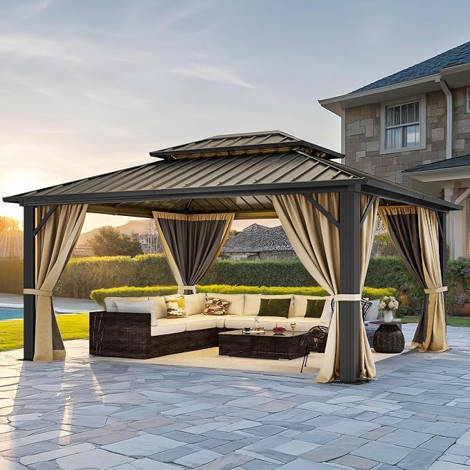 YITAHOME 10X12FT Hard Top Metal Gazebo Patios Double Roof Canopy Aluminum Frame - Image 2