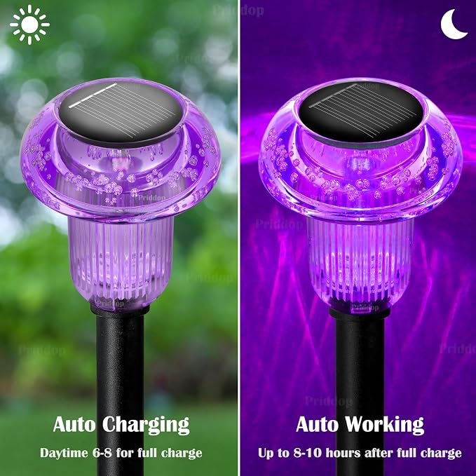 Solar Lights Outdoor Pathway Waterproof 8 Pack Purple LED Acrylic Mushroom - Image 3