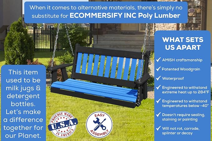 Poly Lumber Wood 4FT Mission Porch Swing Amish Craftsmandship Made in USA HDPE - Image 3