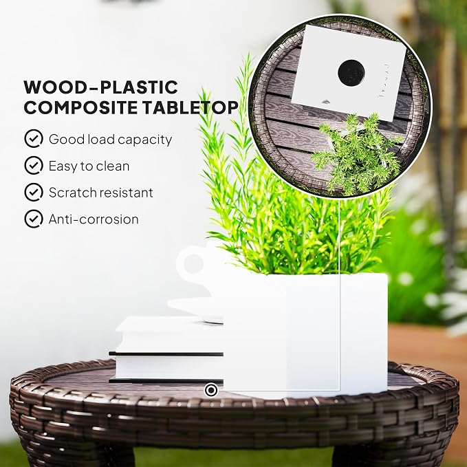 Outsunny 18" Outdoor Wicker Coffee Table, 2-Tier Patio Side Table - Image 7