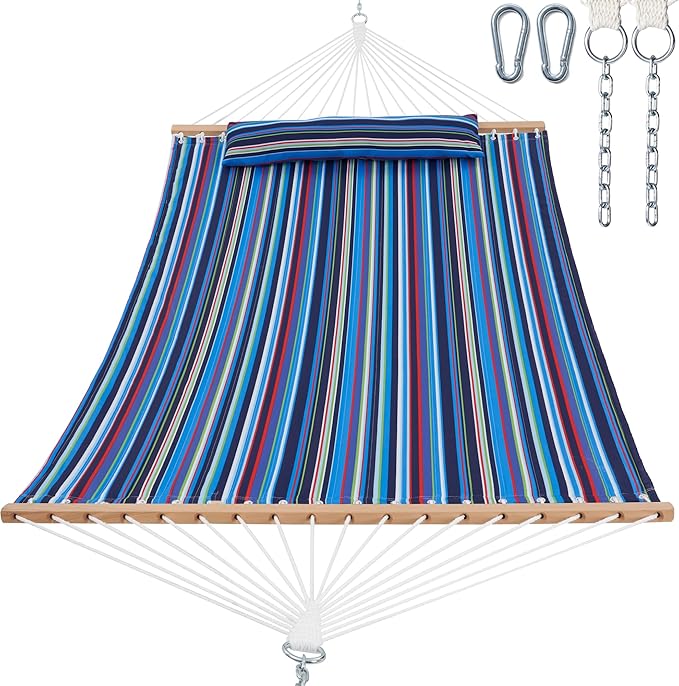 2 Person 12FT Hammocks for Outside, Double Quilted Fabric Outdoor Hammock by GafeteOutdoorLiving
