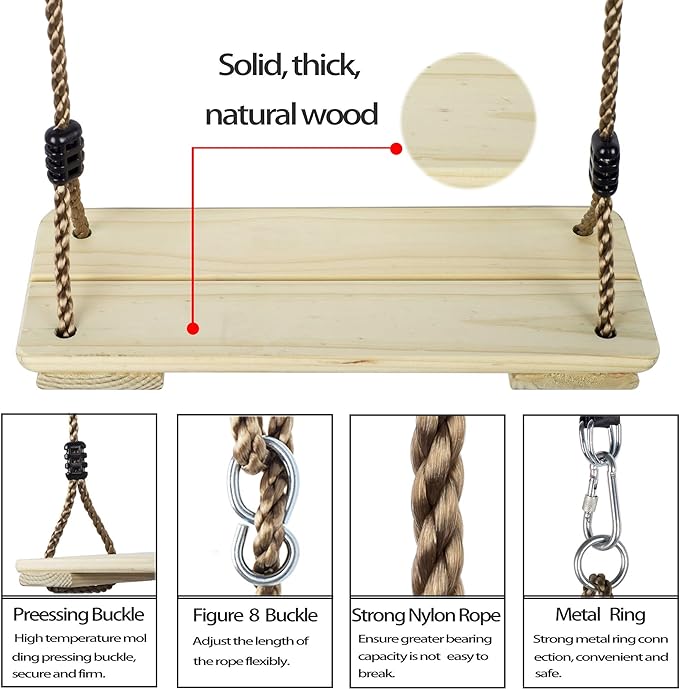 Wooden Swing Seat, Nostalgic Outdoor Wood Swing - Image 3