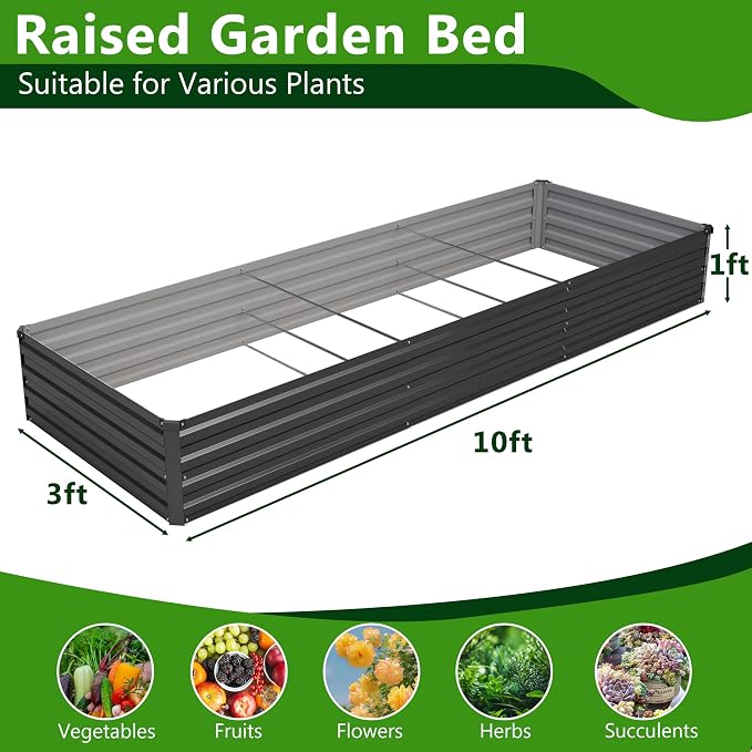 2PCS 10x3x1ft Galvanized Raised Garden Bed Kit, Metal Planter Box - Image 2
