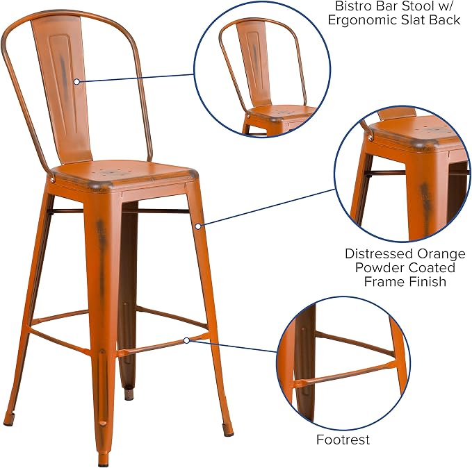 EMMA + OLIVER Commercial Grade 30" H Distressed Orange Metal Indoor-Outdoor - Image 4