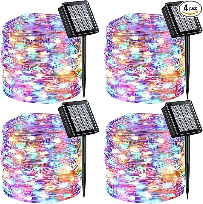 QITONG 4 Pack Solar Fairy Lights, Each 33ft 100 LED Multicolor Christmas String by QITONG