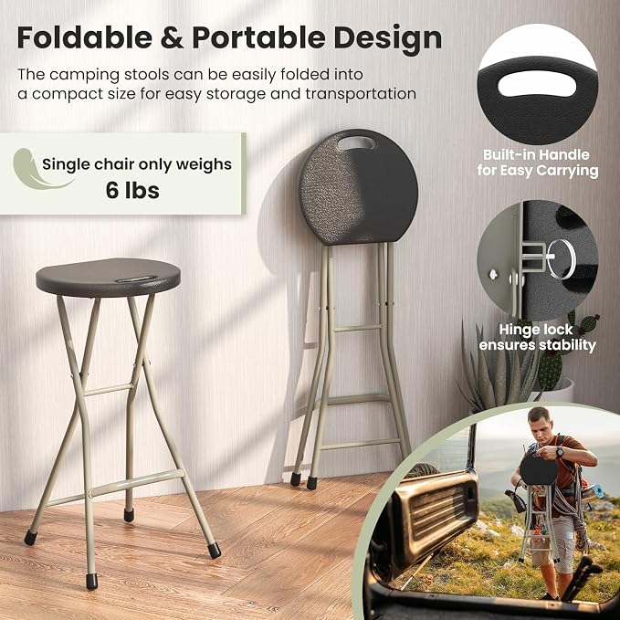GYMAX Folding Stool, 28in Portable Collapsible Bar Stool - Image 5