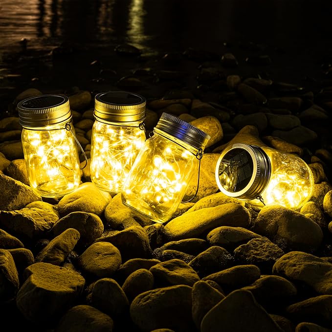 GIGALUMI Solar Mason Jar Lights, 8 Pack 30 Led String Fairy Lights Garden - Image 3