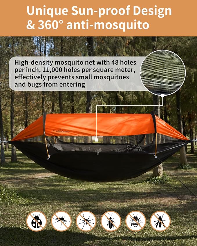 Camping Hammock Tent with Mosquito Net and Sunshade, Extra Large - Image 3
