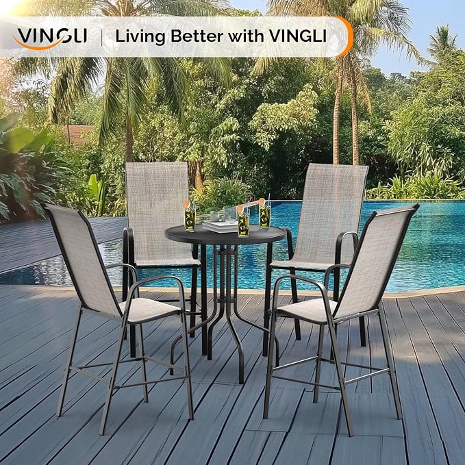 VINGLI Set of 4 Stackable Outdoor Bar Stools – Sling Chairs - Image 6