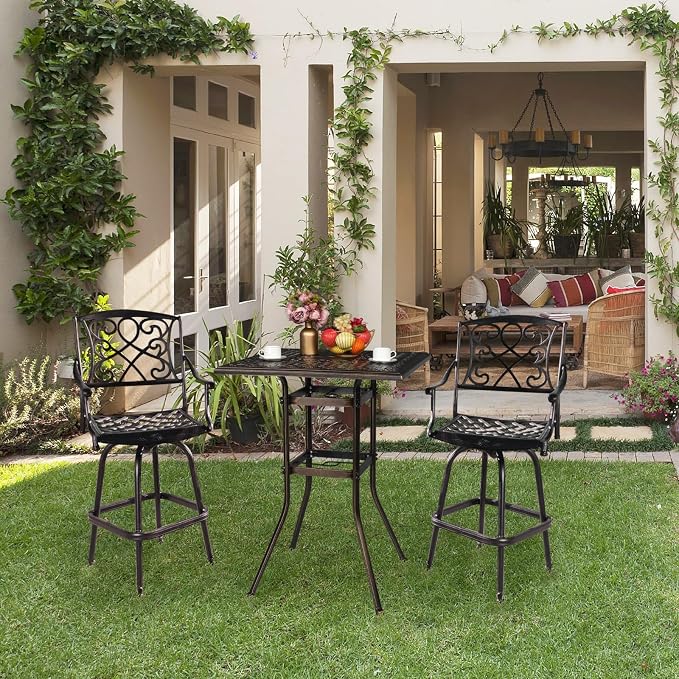 VINGLI Cast Aluminum Patio Bar Table, Pub Height Bistro Square Table - Image 2