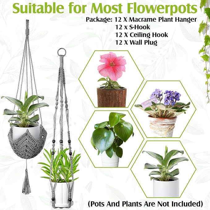 Hoteam 12 Pcs Macrame Plant Hangers Macrame Hanging Planters - Image 6
