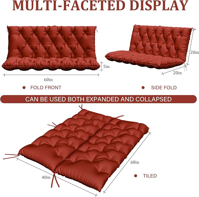 Porch Swing Cushion with Backrest, Waterproof Bench Cushion - Image 2