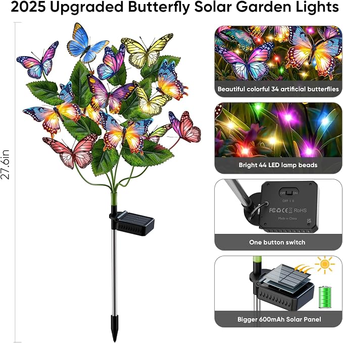 Solar Lights Outdoor Garden Decor: 4 Pack 68 Silk Butterflies - Image 2