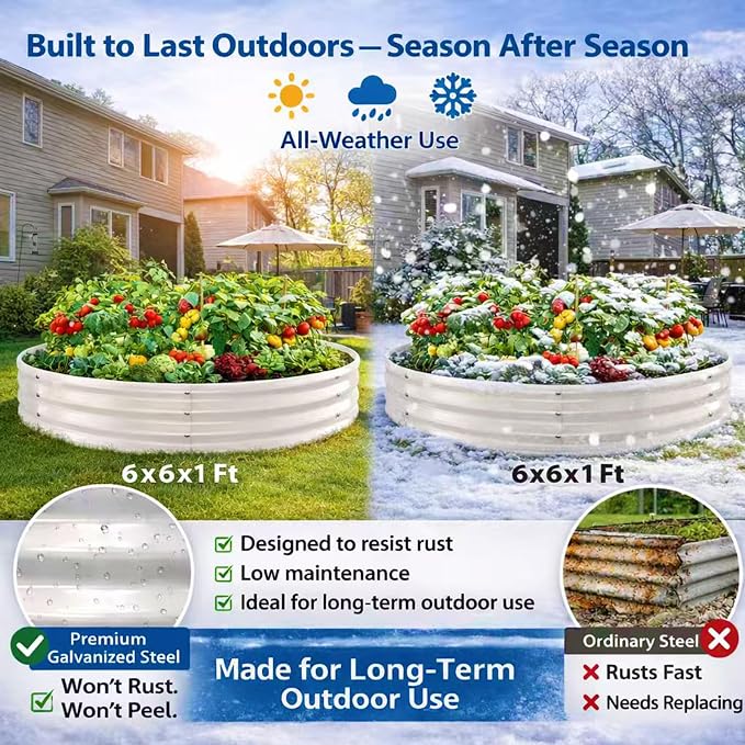 Round Galvanized Raised Garden Bed, Heavy Duty Metal Planter Box - Image 3