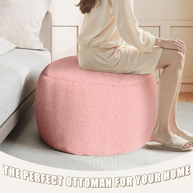 Round Stuffed Pouf Ottoman for Foot Rest, A Round Modern Foam Filled Poufs - Image 4