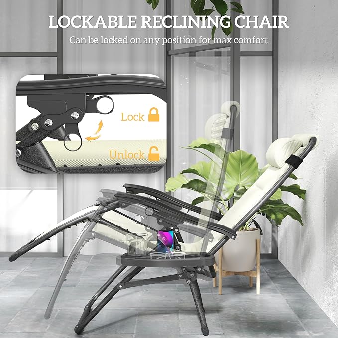 Outsunny Zero Gravity Chairs Set of 2, Reclining Folding Zero Gravity Lounge - Image 4