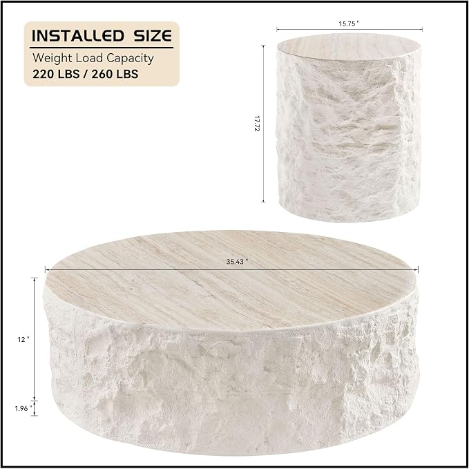 Round Coffee Table Set of 2 for Living Room Modern Drum Center Table Circle - Image 2