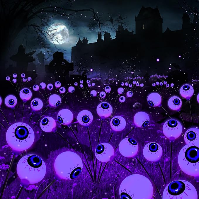 BrizLabs Halloween Eyeball Lights, 2 Pack 12 LED Solar Halloween Lights by BrizLabs